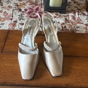 Caparros Champagne Slingback Heels with Crystal Strap